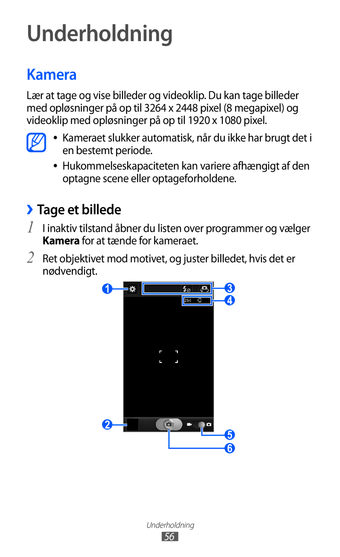 Samsung GT-I9210DAANEE manual Underholdning, Kamera, ››Tage et billede 