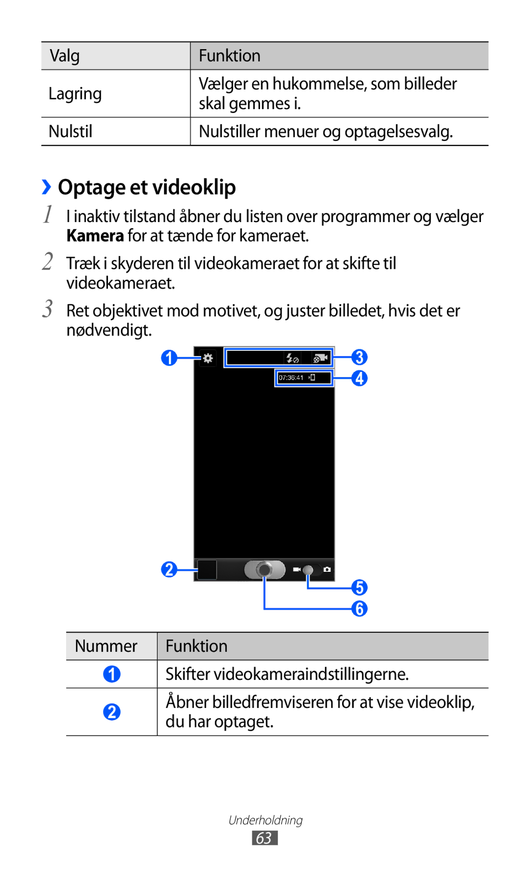 Samsung GT-I9210DAANEE manual ››Optage et videoklip, Valg Funktion Lagring, Skal gemmes 