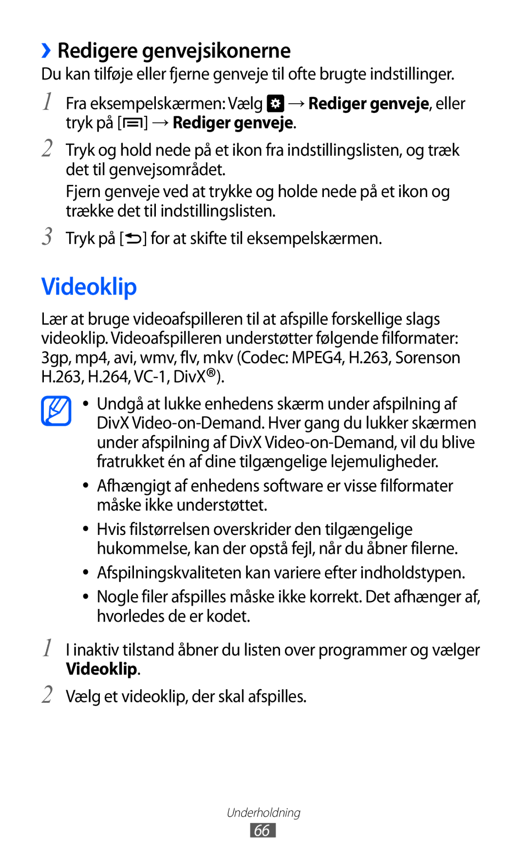 Samsung GT-I9210DAANEE manual Videoklip, ››Redigere genvejsikonerne 