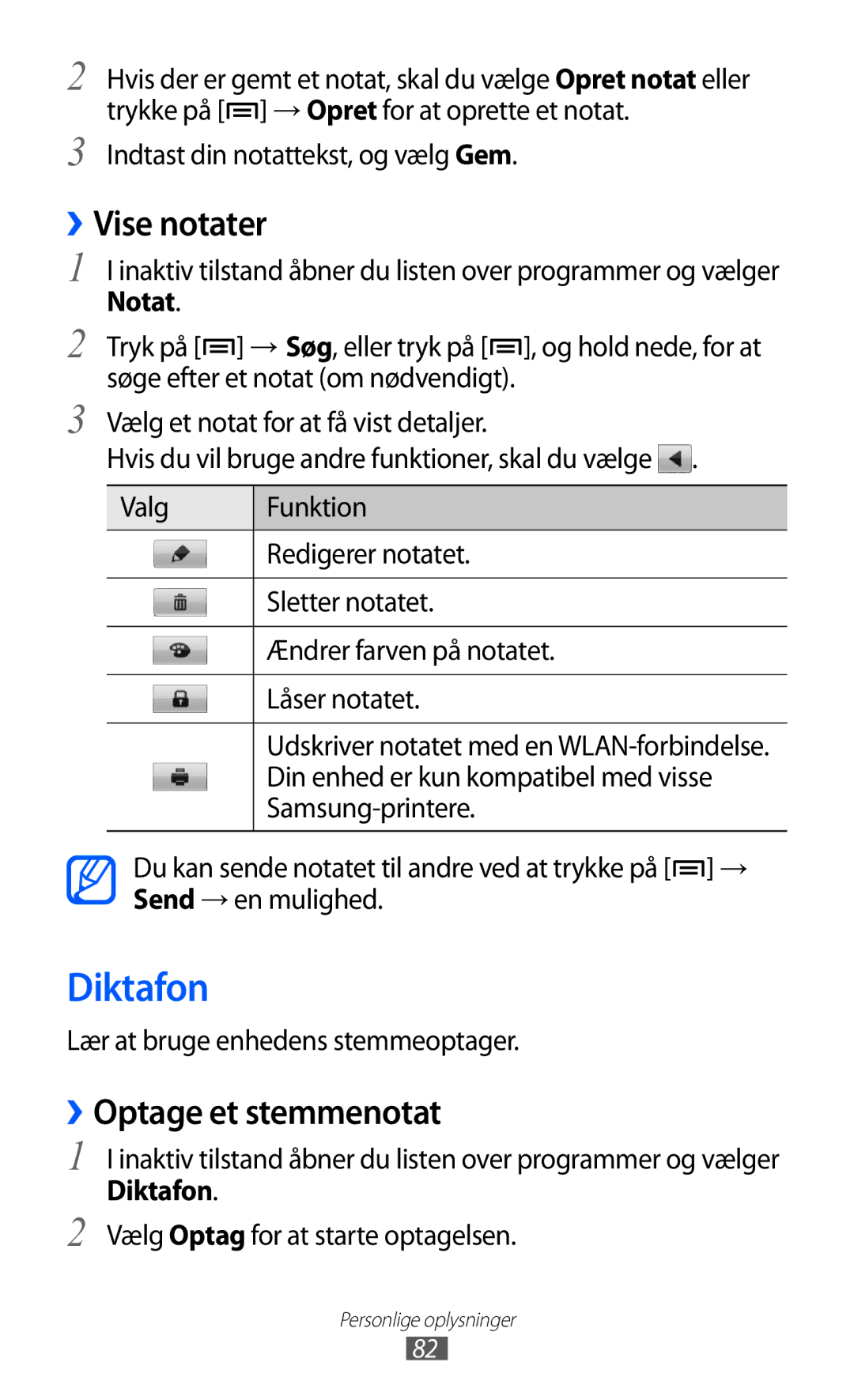 Samsung GT-I9210DAANEE manual Diktafon, ››Vise notater, ››Optage et stemmenotat 