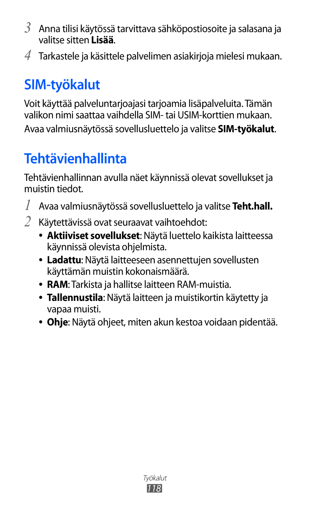 Samsung GT-I9210DAANEE manual SIM-työkalut, Tehtävienhallinta 