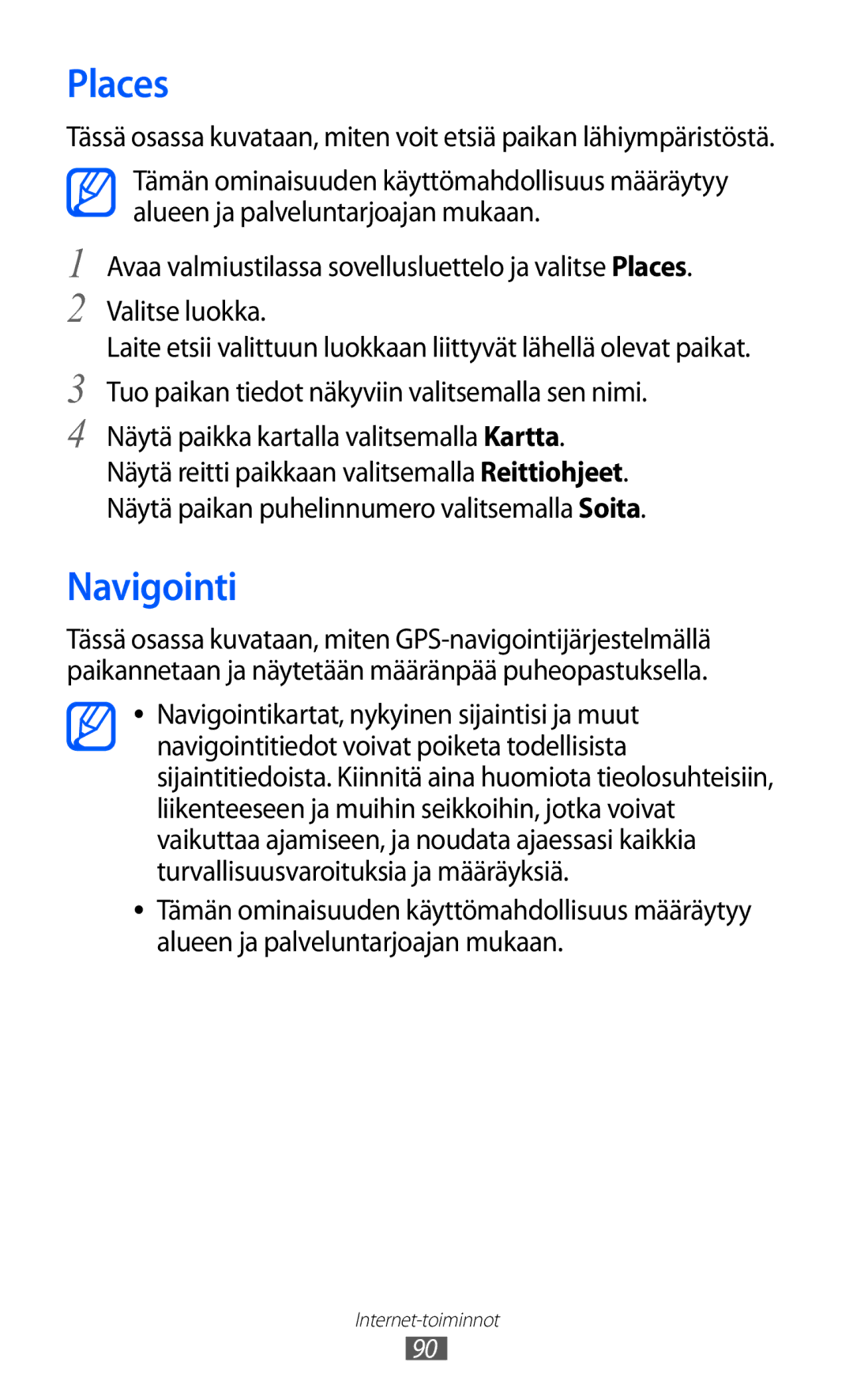 Samsung GT-I9210DAANEE manual Places, Navigointi 