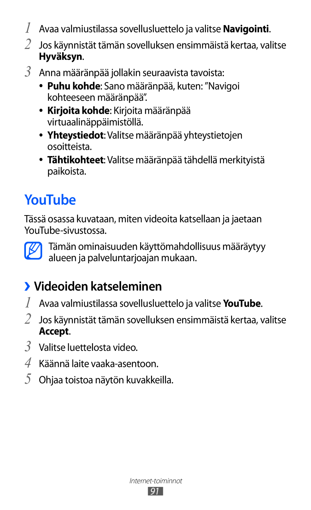 Samsung GT-I9210DAANEE manual YouTube, ››Videoiden katseleminen 