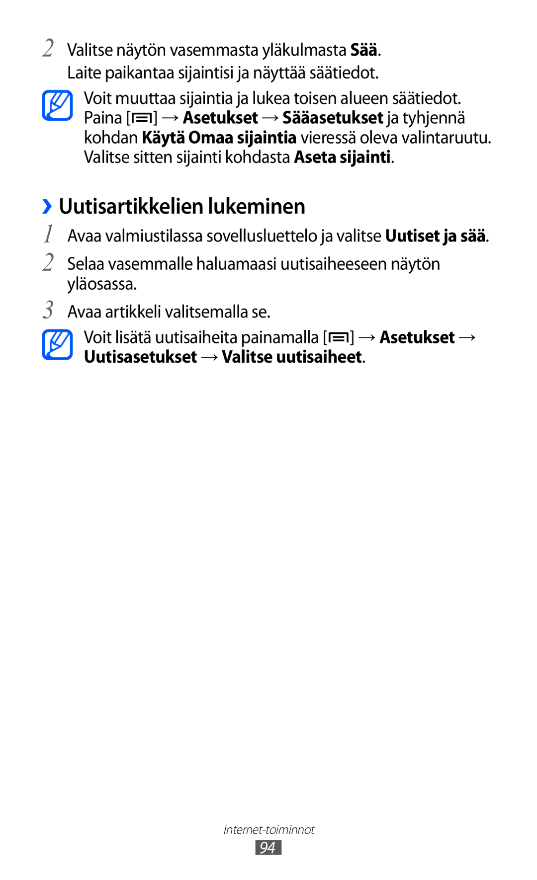 Samsung GT-I9210DAANEE manual ››Uutisartikkelien lukeminen 