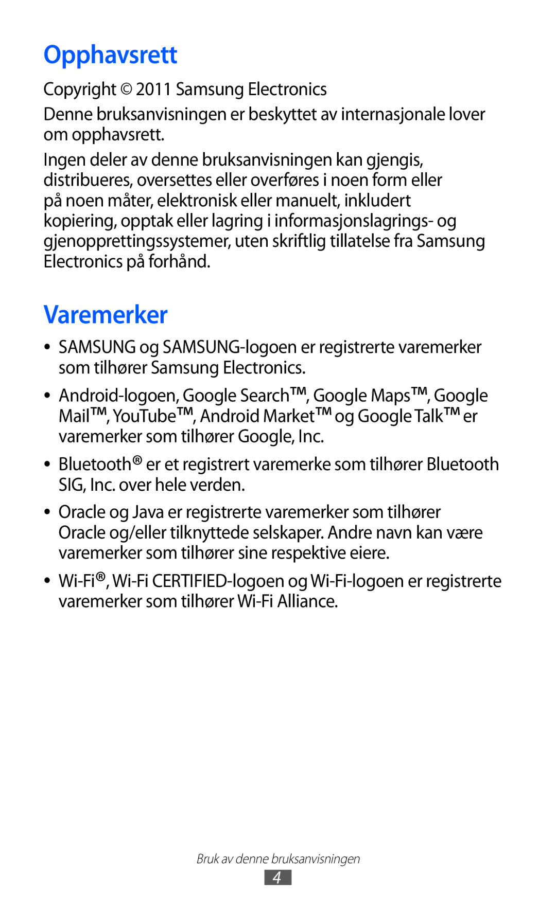Samsung GT-I9210DAANEE manual Opphavsrett, Varemerker 