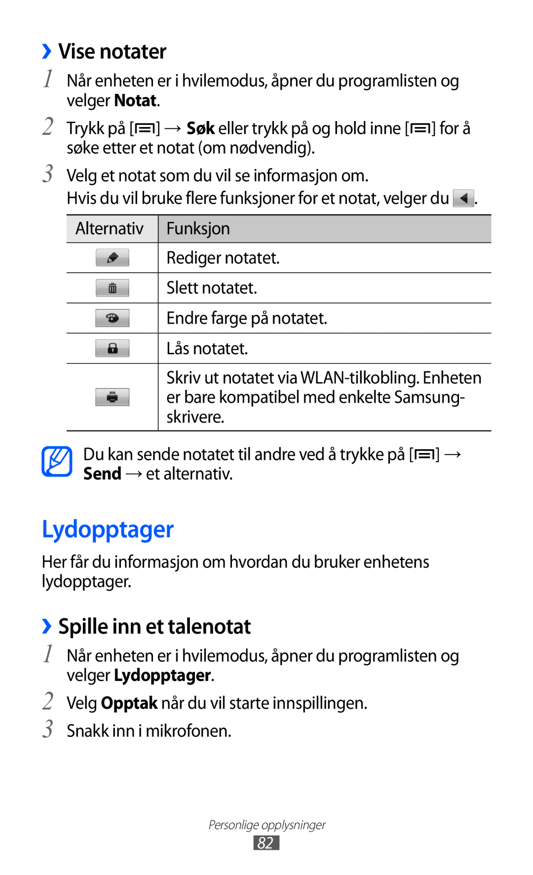 Samsung GT-I9210DAANEE manual Lydopptager, ››Vise notater, ››Spille inn et talenotat 