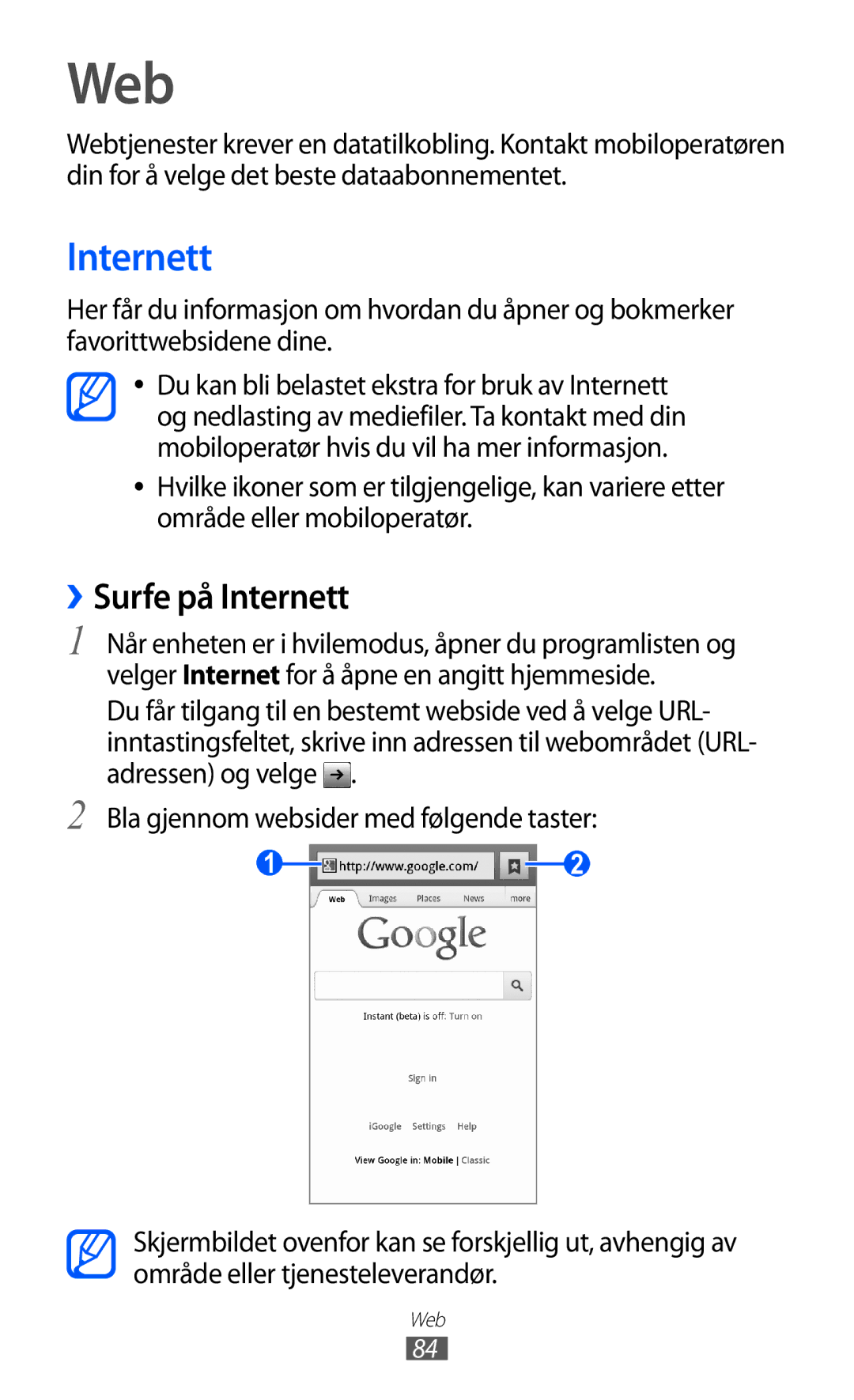 Samsung GT-I9210DAANEE manual Web, ››Surfe på Internett 