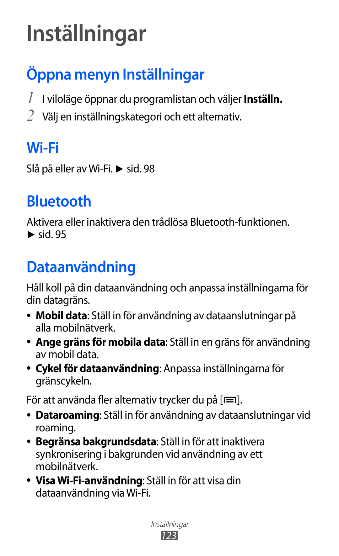 Samsung GT-I9210DAANEE manual Öppna menyn Inställningar, Dataanvändning 