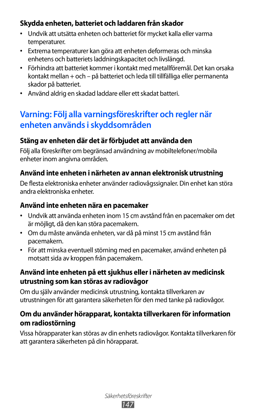 Samsung GT-I9210DAANEE manual 147, Skydda enheten, batteriet och laddaren från skador 