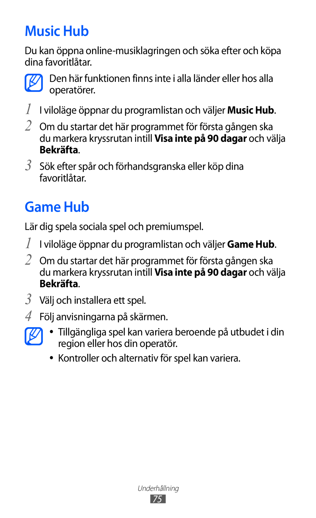 Samsung GT-I9210DAANEE manual Music Hub, Game Hub 