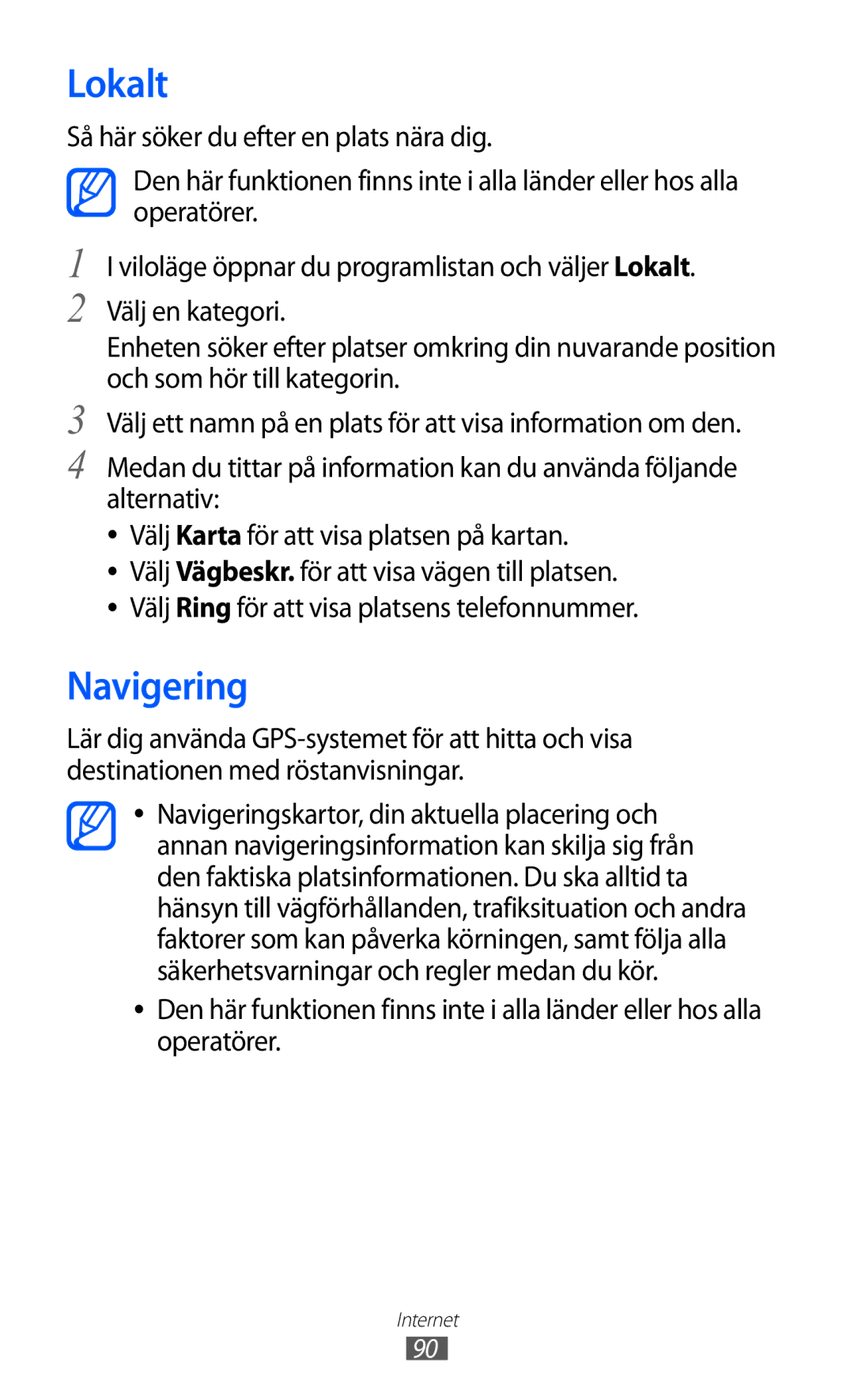 Samsung GT-I9210DAANEE manual Lokalt, Navigering 