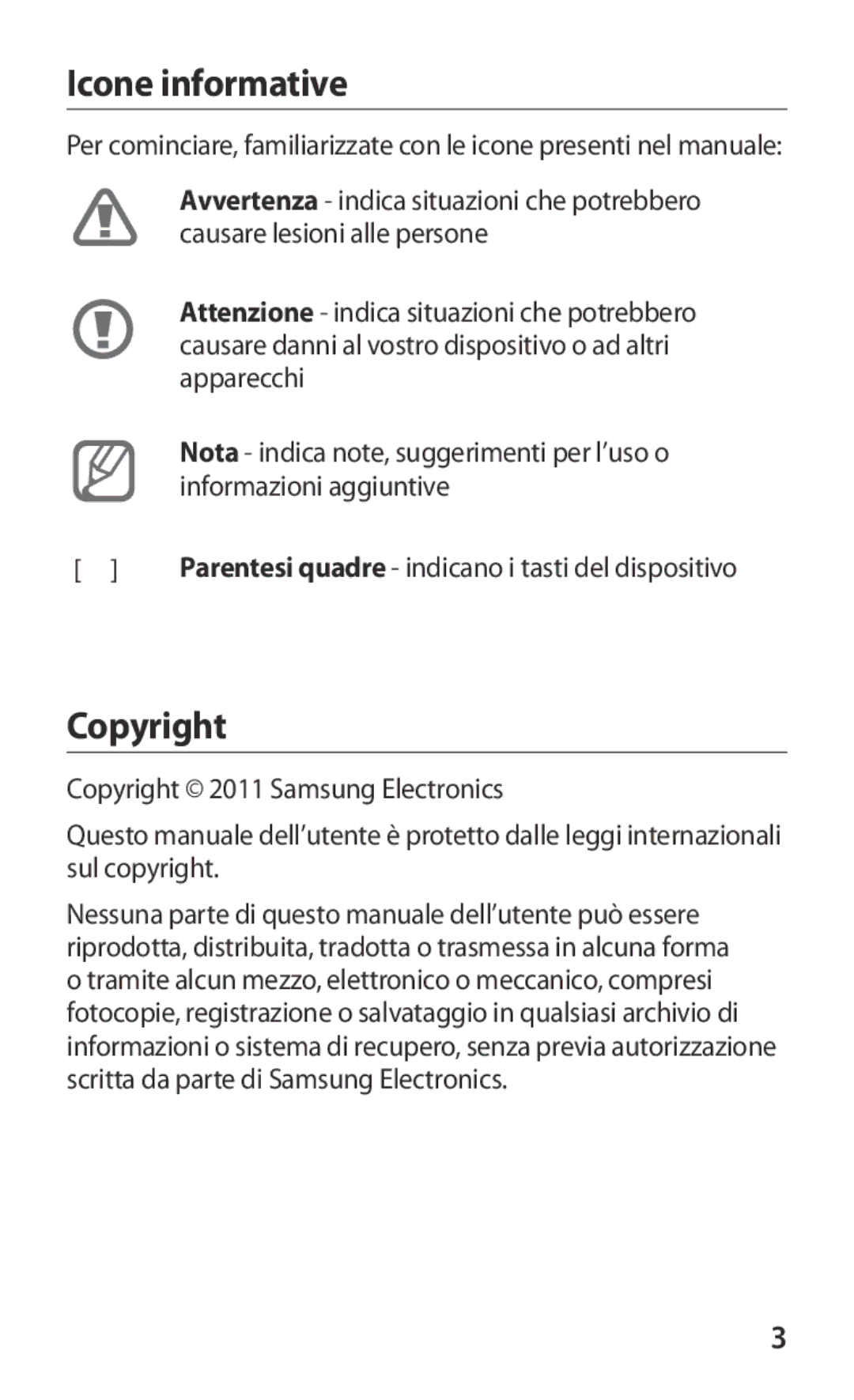 Samsung GT-I9250TSATIM, GT-I9250TSAITV, GT-I9250TSAOMN, GT-I9250CWATIM, GT-I9250TSAHUI manual Icone informative, Copyright 