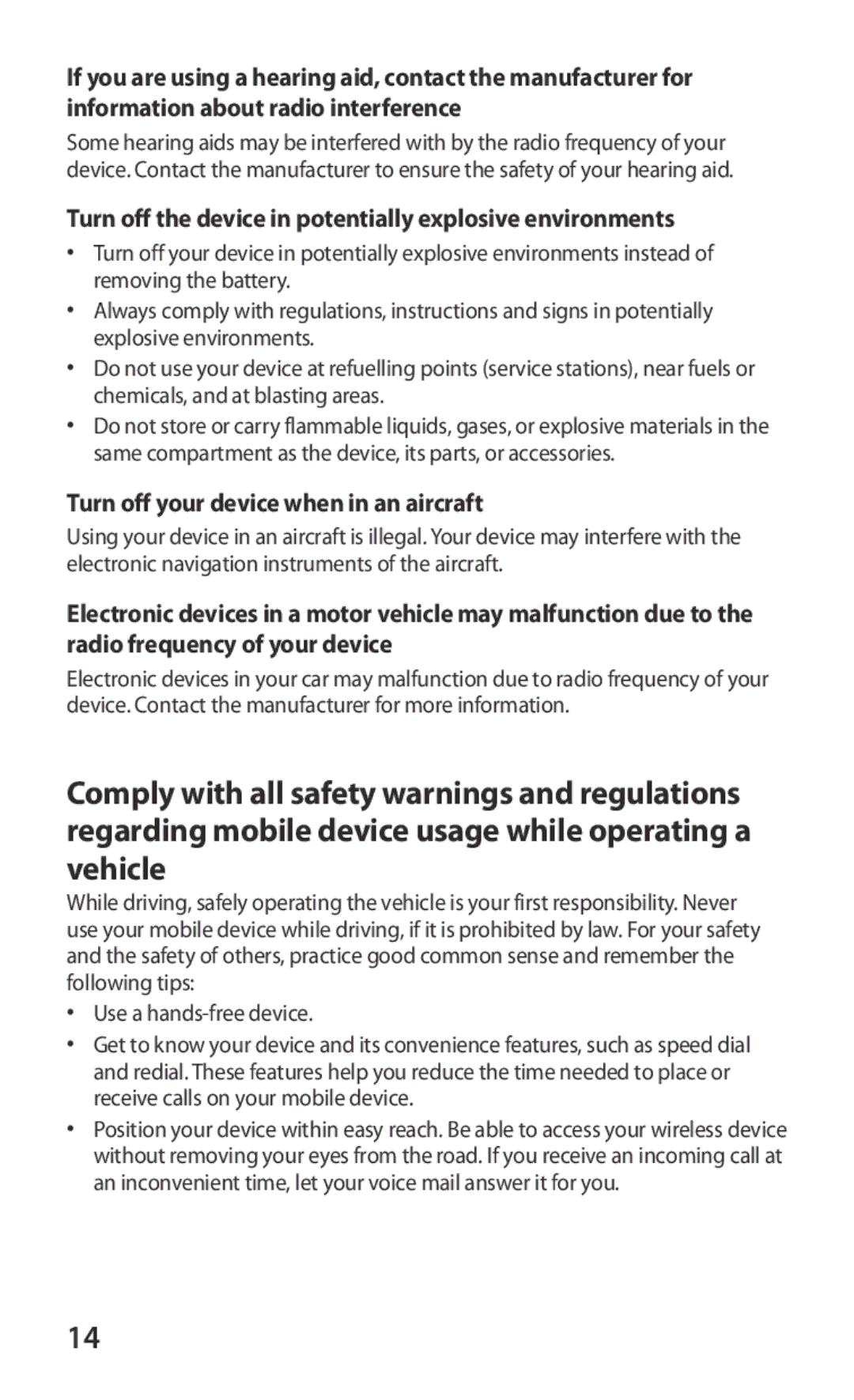 Samsung GT-I9250CWASFR Turn off the device in potentially explosive environments, Turn off your device when in an aircraft 