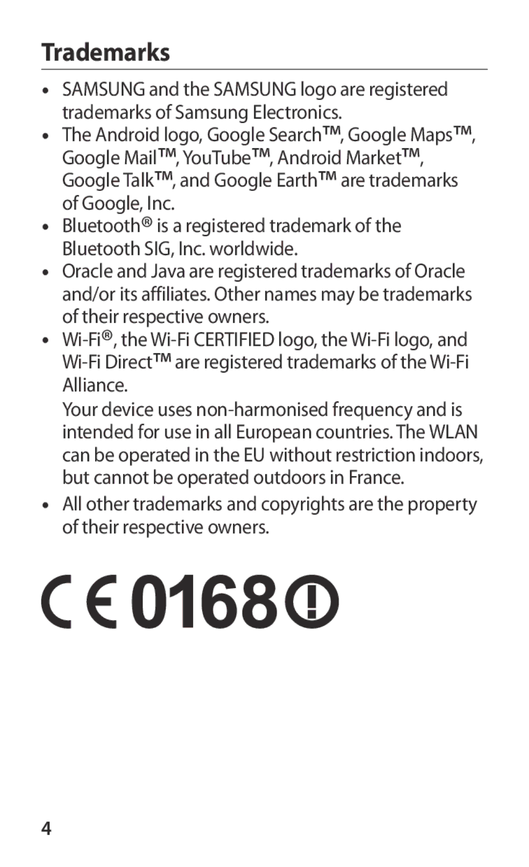 Samsung GT-I9250TSAVIA, GT-I9250TSAITV, GT-I9250TSATUR, GT-I9250TSAATO, GT-I9250TSADTM, GT-I9250CWADBT manual Trademarks 