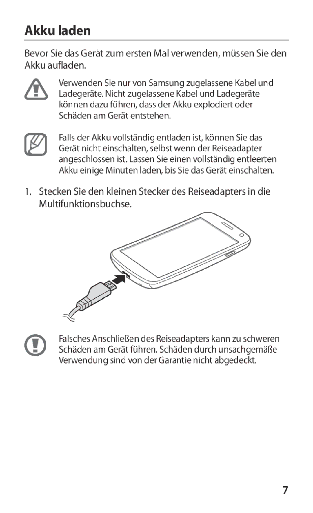 Samsung GT-I9250CWAVD2, GT-I9250TSAITV, GT-I9250TSATUR, GT-I9250TSAATO, GT-I9250TSADTM, GT-I9250TSAVIA manual Akku laden 