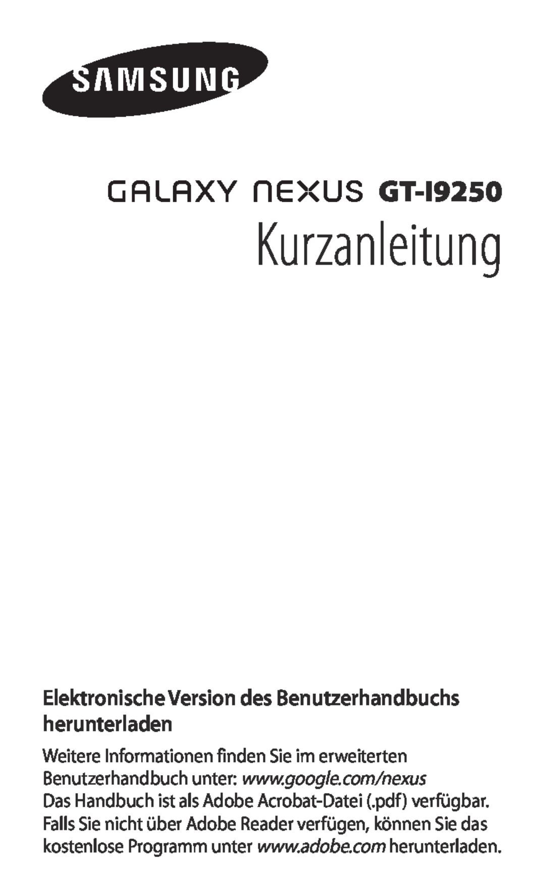 Samsung GT-I9250TSATUR, GT-I9250TSAITV manual Elektronische Version des Benutzerhandbuchs herunterladen, Kurzanleitung 