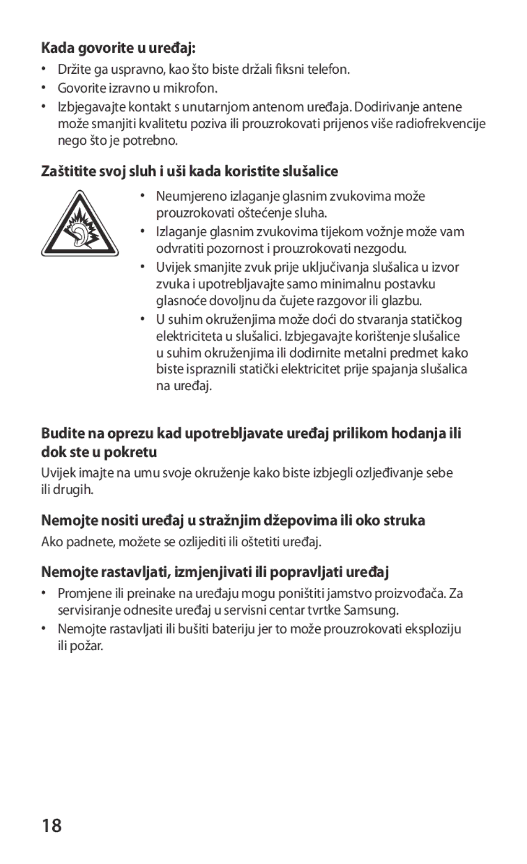 Samsung GT-I9250TSAMOB, GT-I9250TSAVIP manual Kada govorite u uređaj, Zaštitite svoj sluh i uši kada koristite slušalice 