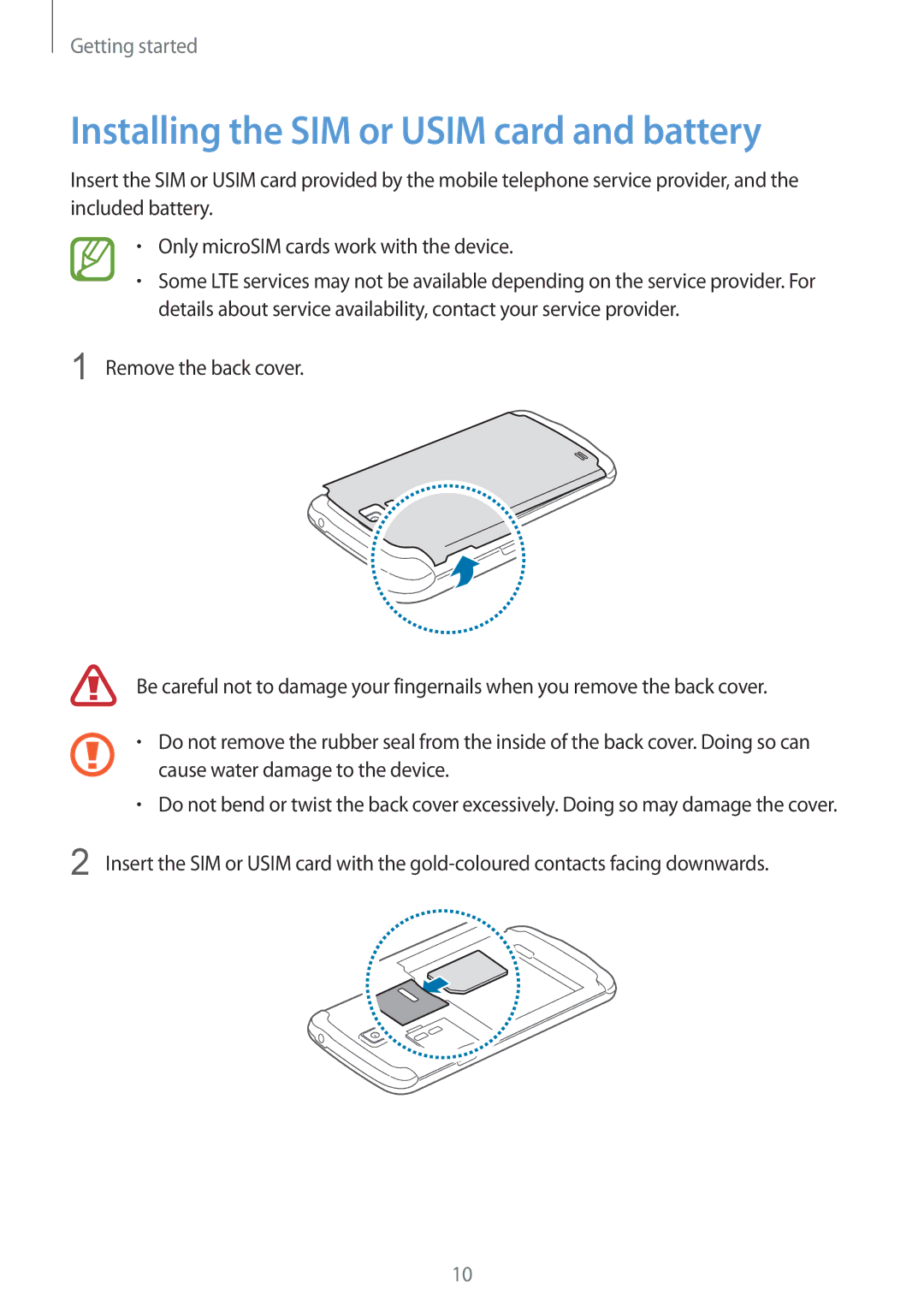 Samsung GT-I9295 user manual Installing the SIM or Usim card and battery 