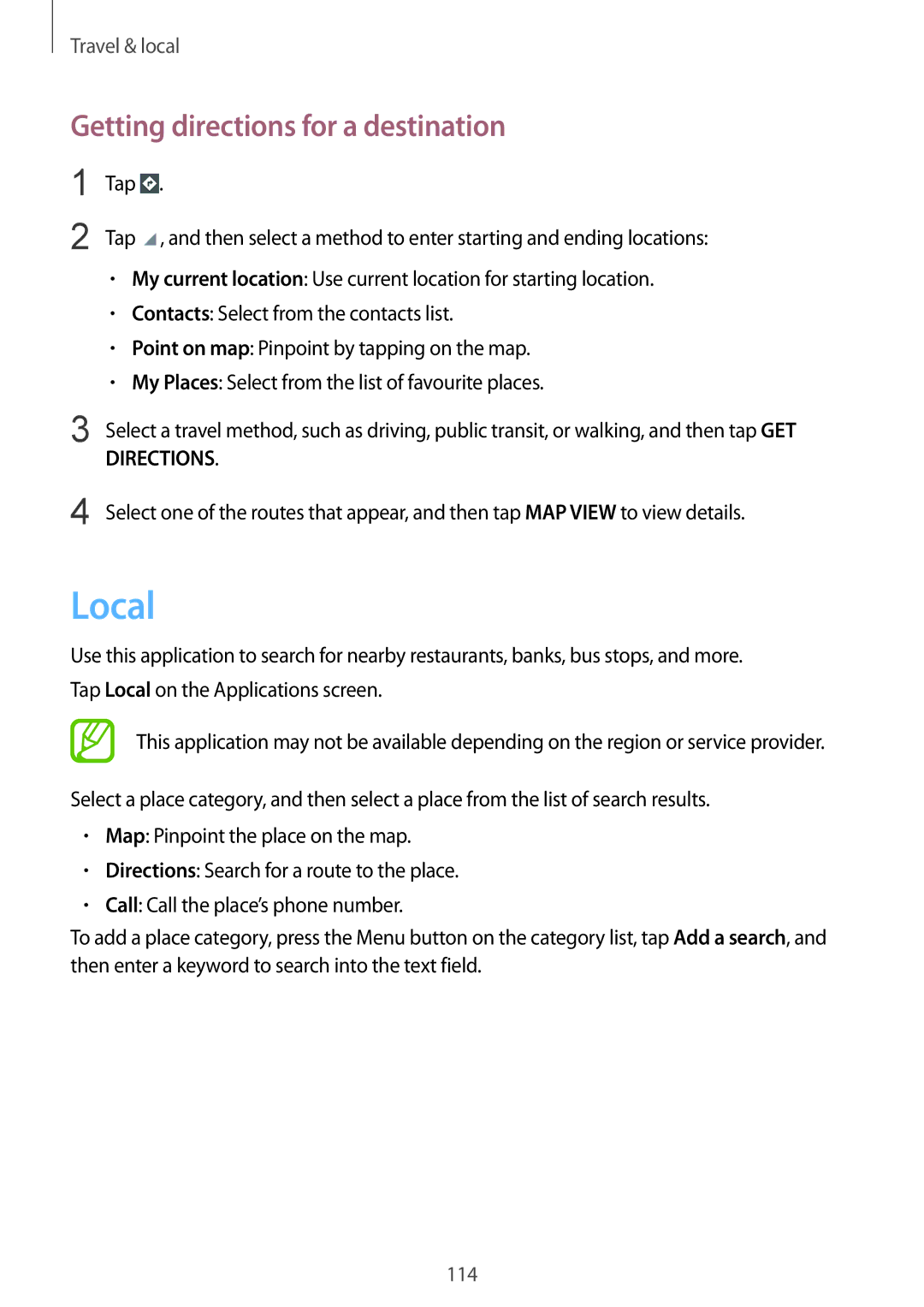 Samsung GT-I9295 user manual Local, Getting directions for a destination 