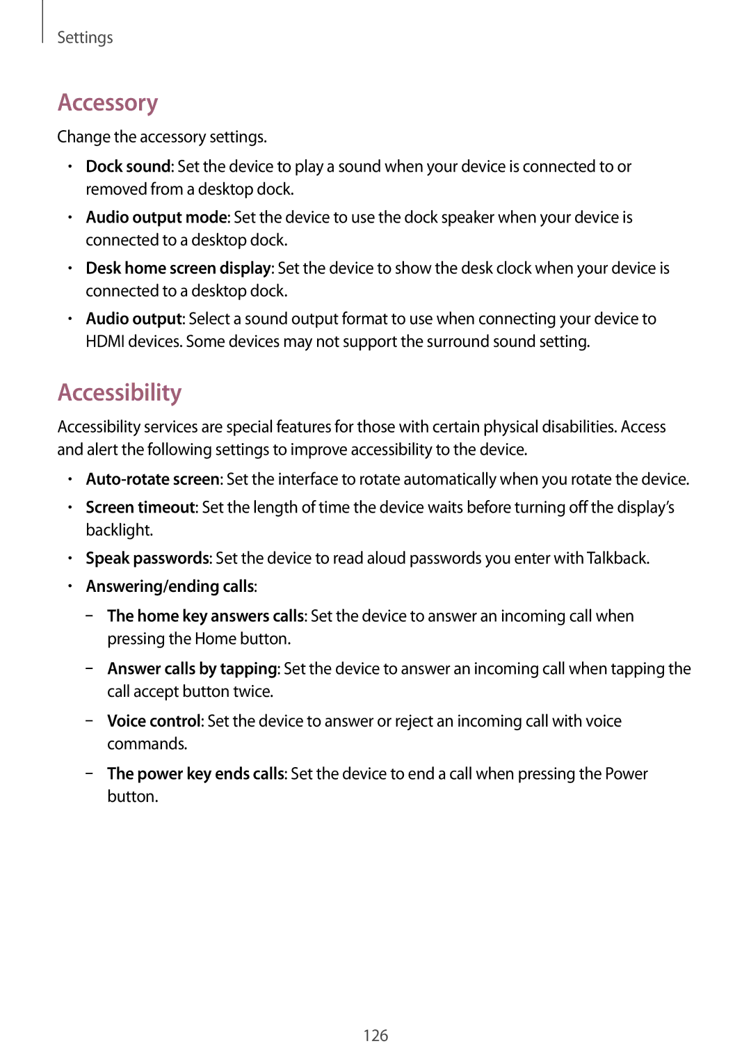 Samsung GT-I9295 user manual Accessory, Accessibility 