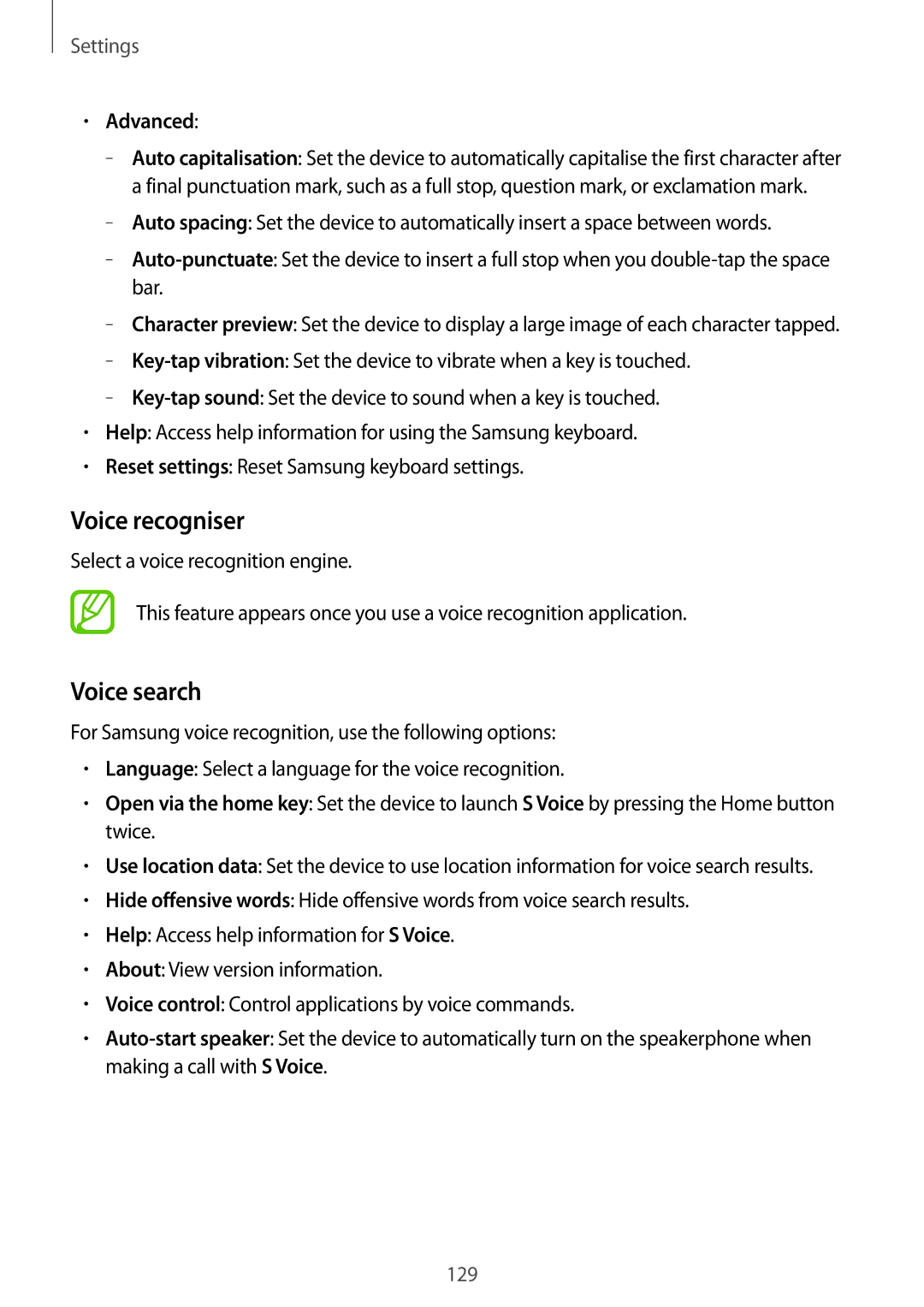 Samsung GT-I9295 user manual Voice recogniser, Voice search, Advanced 