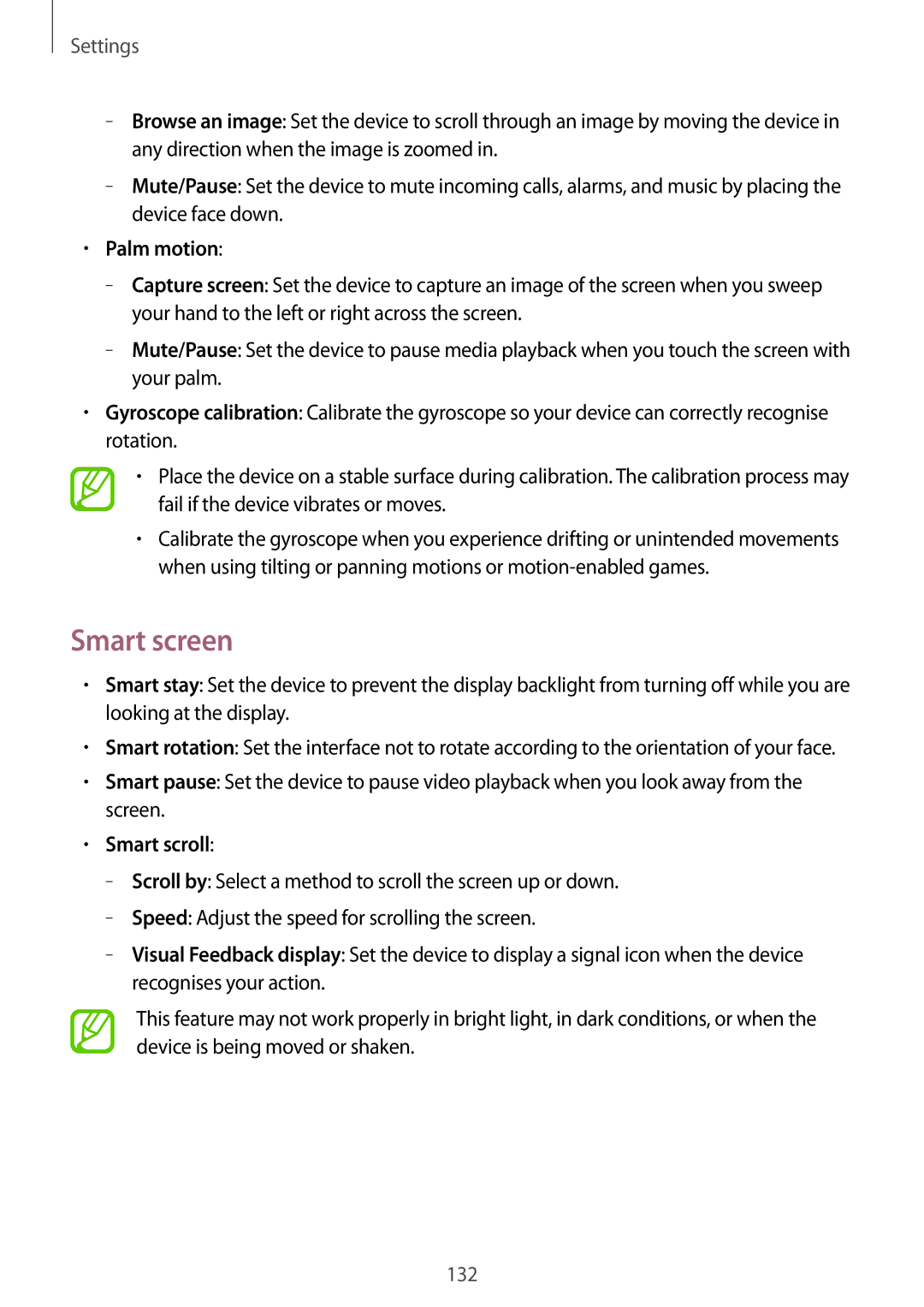 Samsung GT-I9295 user manual Smart screen, Palm motion, Smart scroll 