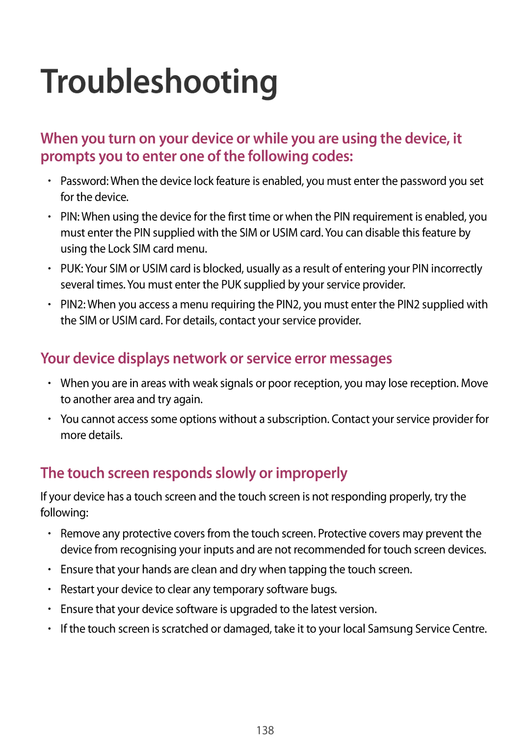 Samsung GT-I9295 user manual Troubleshooting, Your device displays network or service error messages 