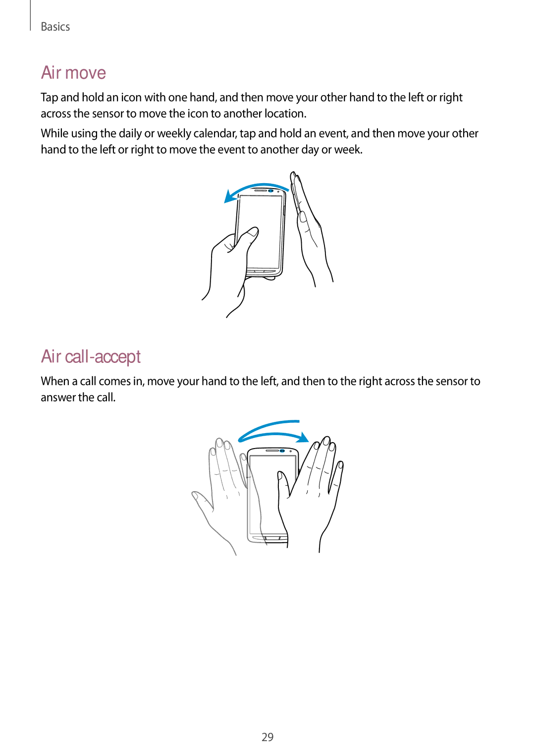 Samsung GT-I9295 user manual Air move, Air call-accept 