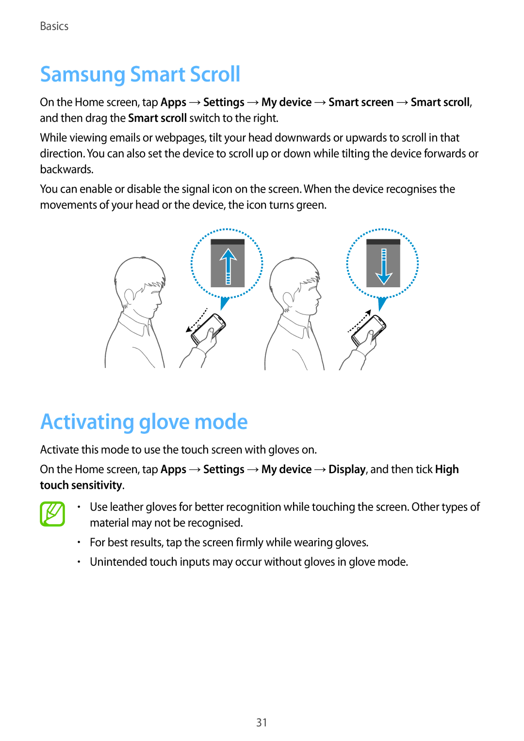 Samsung GT-I9295 user manual Samsung Smart Scroll, Activating glove mode 