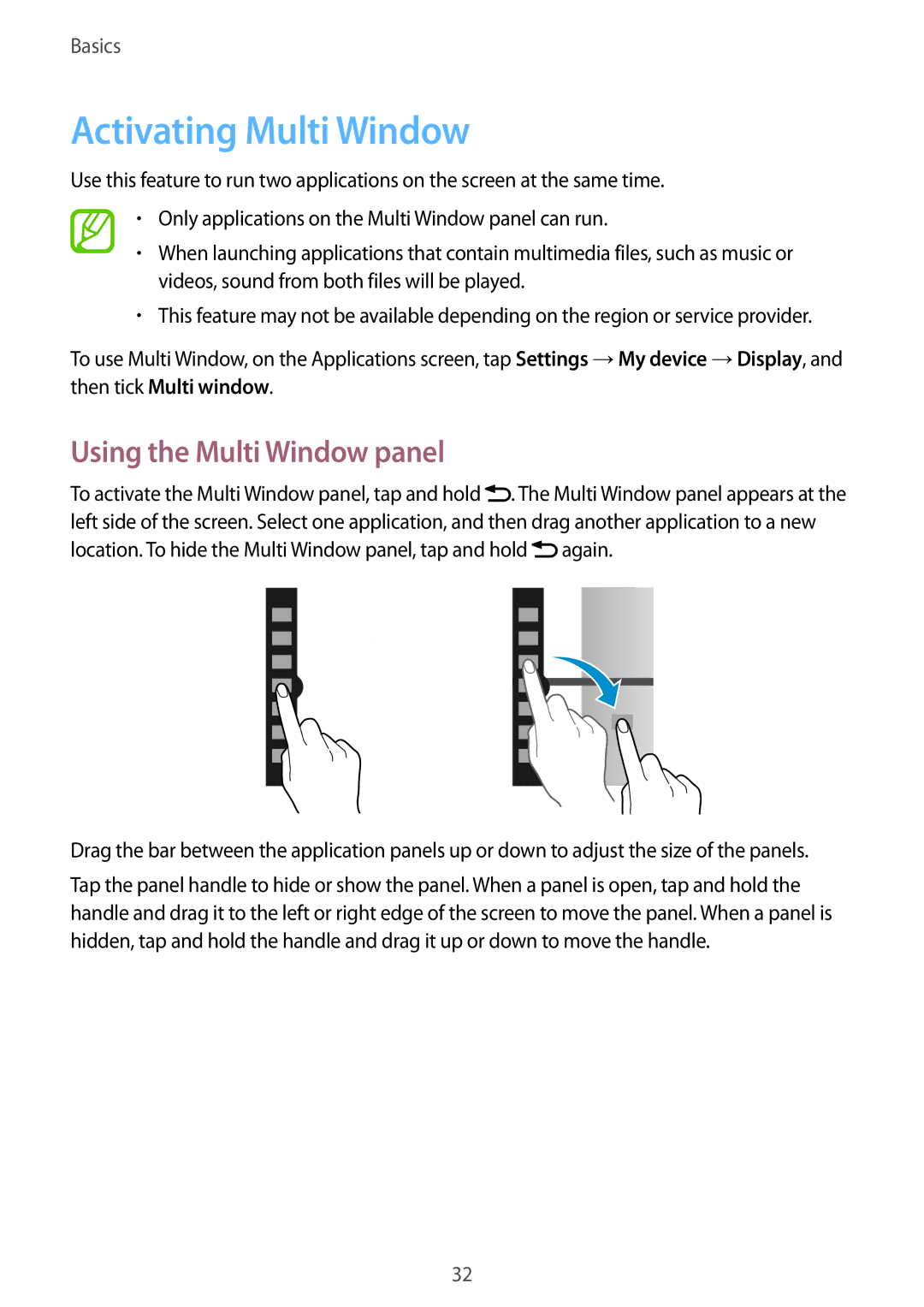 Samsung GT-I9295 user manual Activating Multi Window, Using the Multi Window panel 