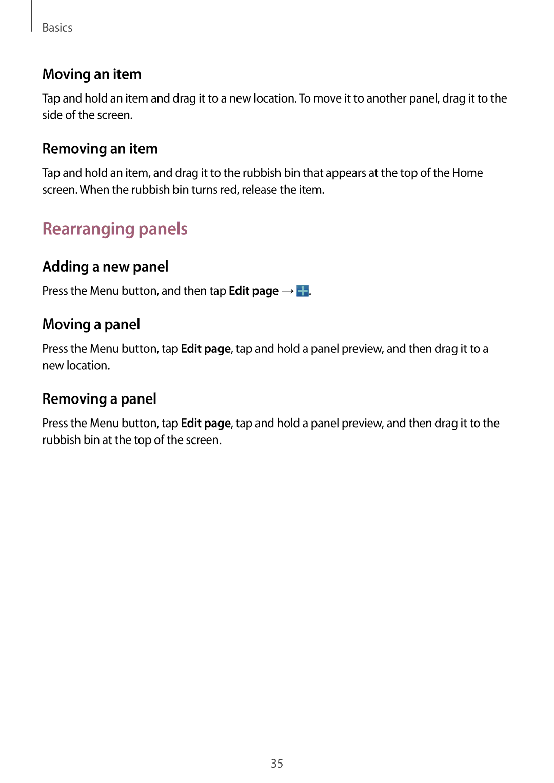 Samsung GT-I9295 user manual Rearranging panels 