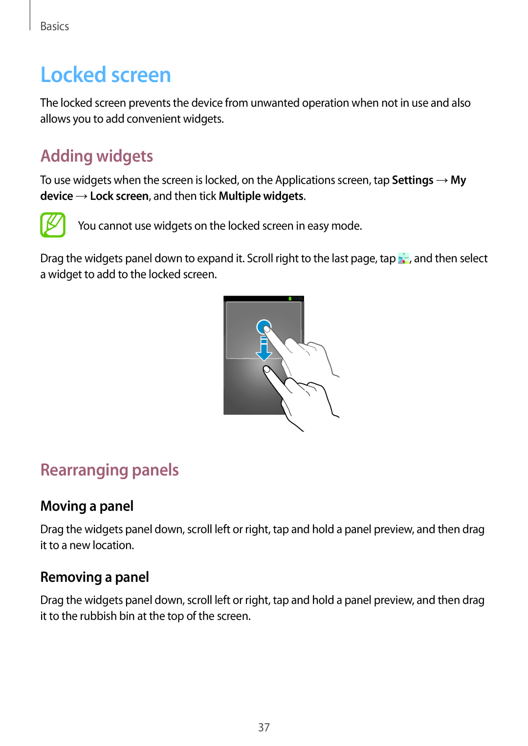 Samsung GT-I9295 user manual Locked screen, Adding widgets 