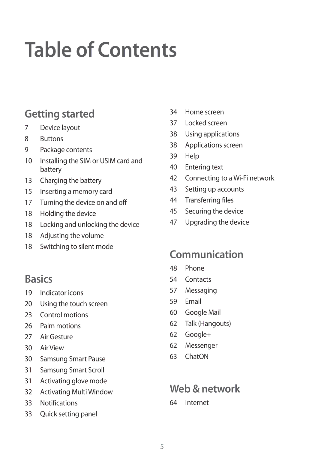 Samsung GT-I9295 user manual Table of Contents 