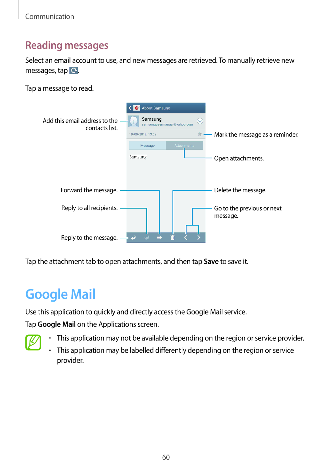 Samsung GT-I9295 user manual Google Mail, Reading messages 