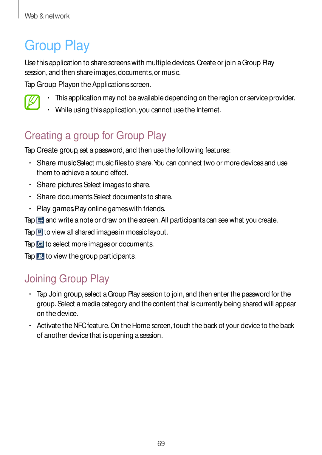 Samsung GT-I9295 user manual Creating a group for Group Play, Joining Group Play 