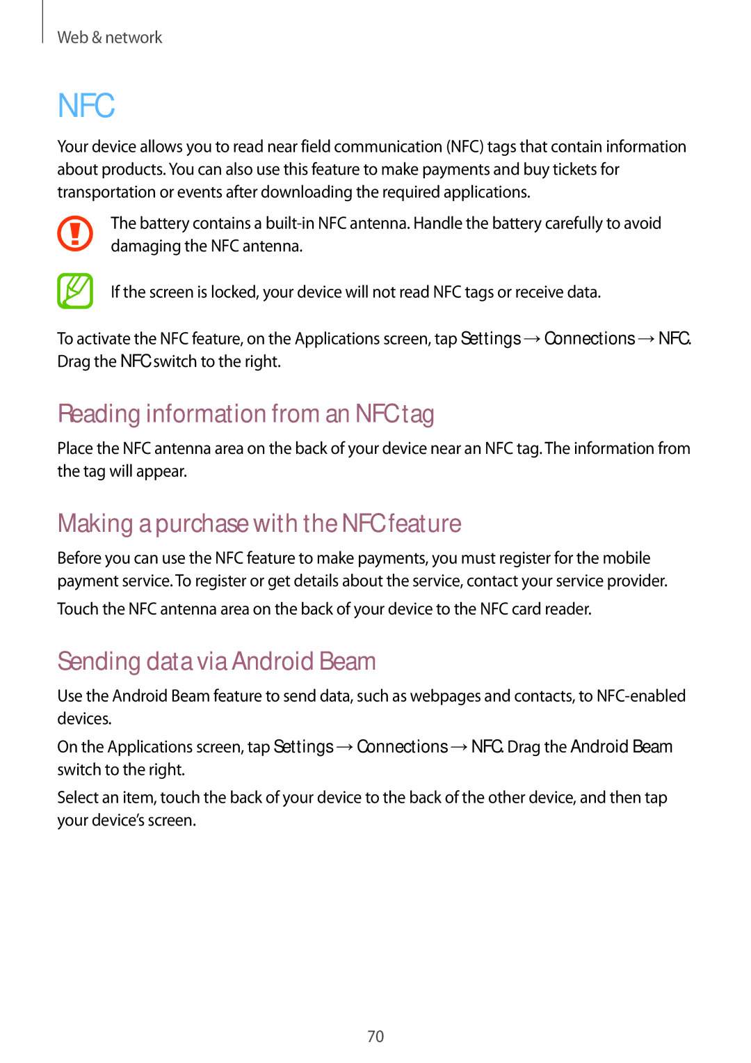 Samsung GT-I9295 user manual Reading information from an NFC tag, Making a purchase with the NFC feature 