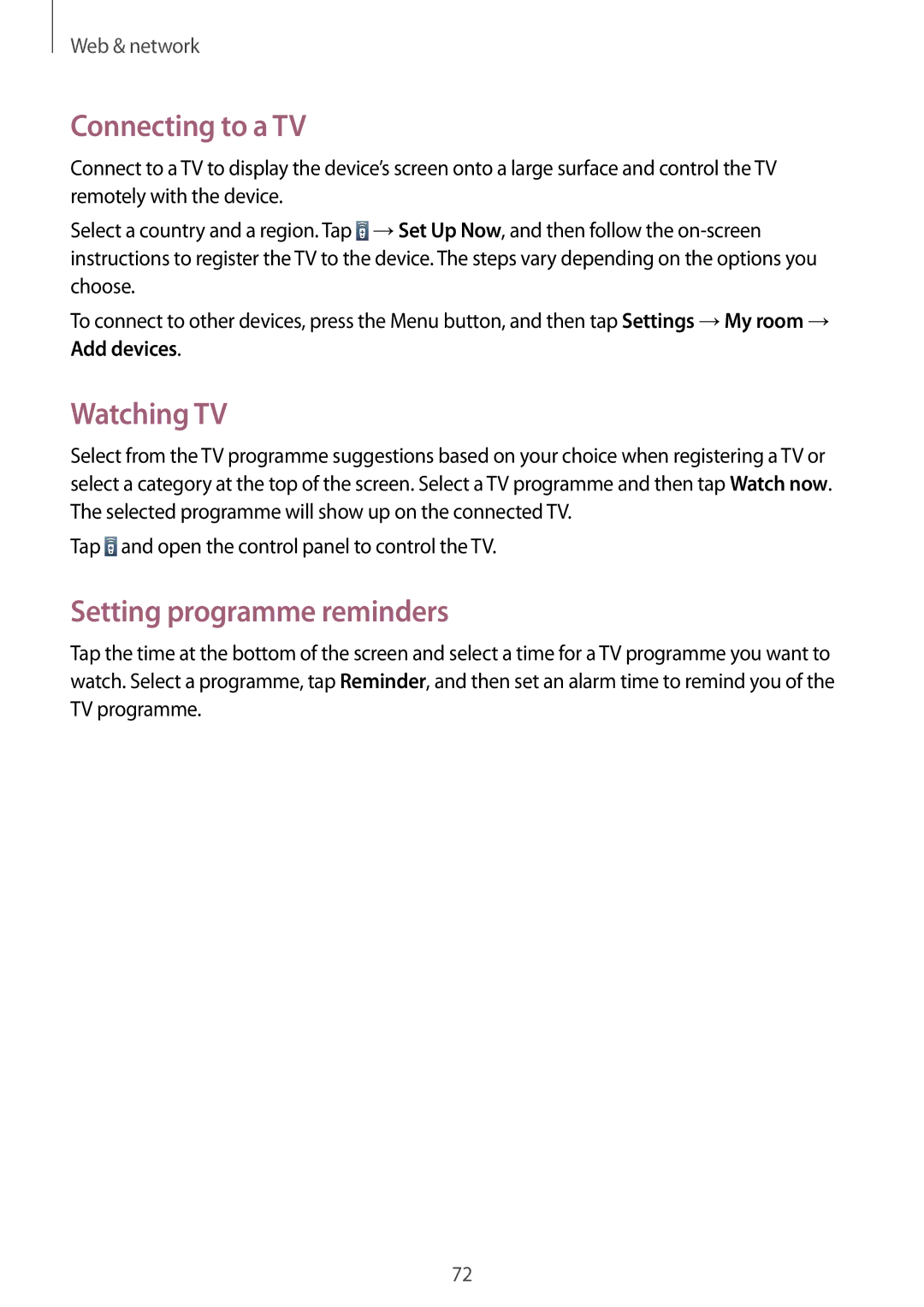 Samsung GT-I9295 user manual Connecting to a TV, Watching TV, Setting programme reminders 