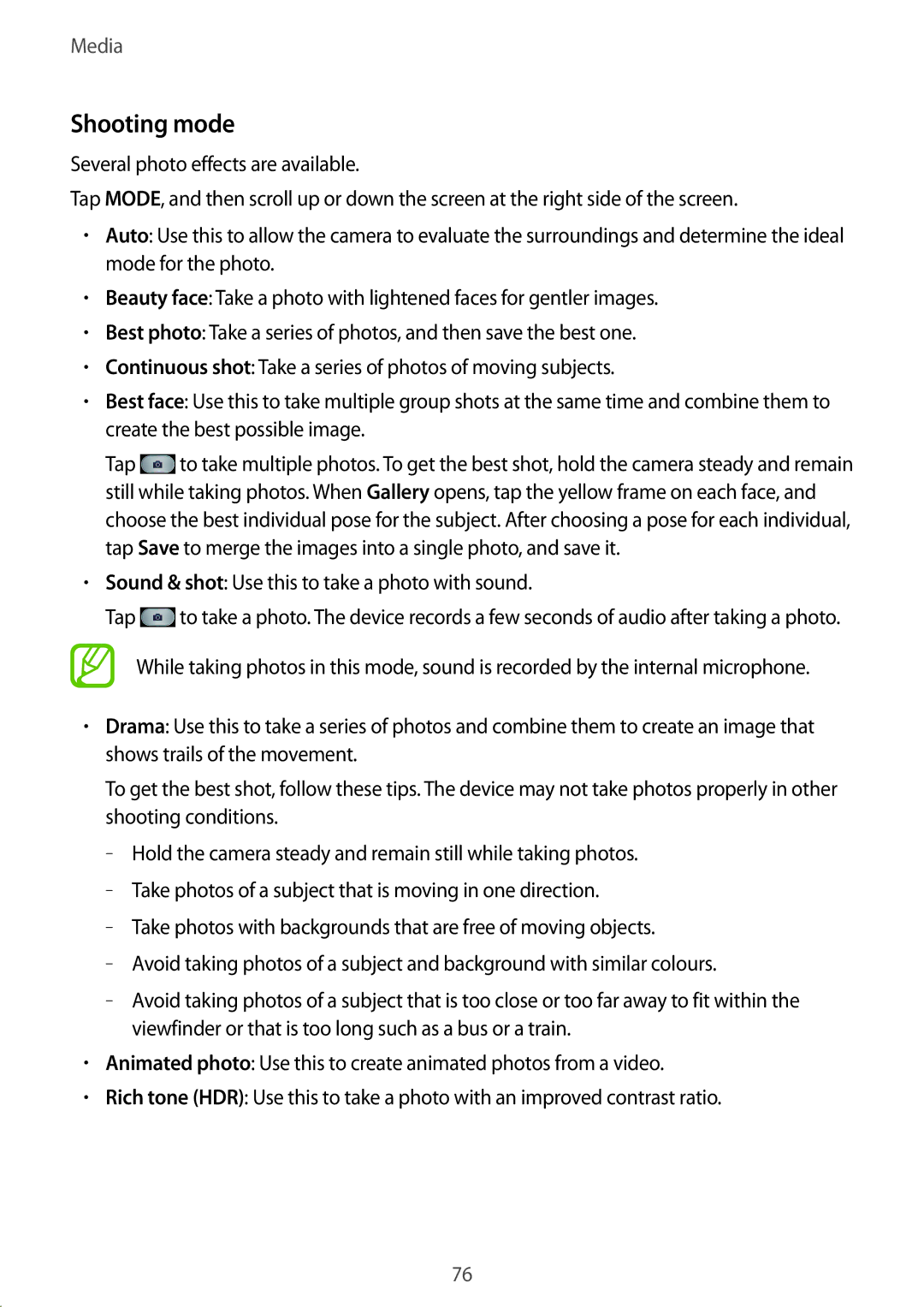 Samsung GT-I9295 user manual Shooting mode 