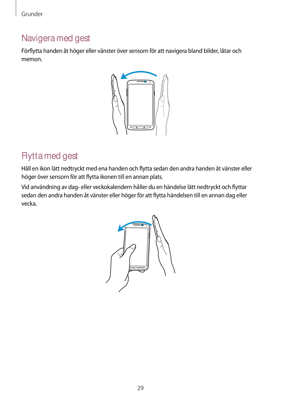 Samsung GT-I9295ZBANEE, GT-I9295MOANEE, GT-I9295ZAANEE, GT-I9295ZOANEE manual Navigera med gest, Flytta med gest 