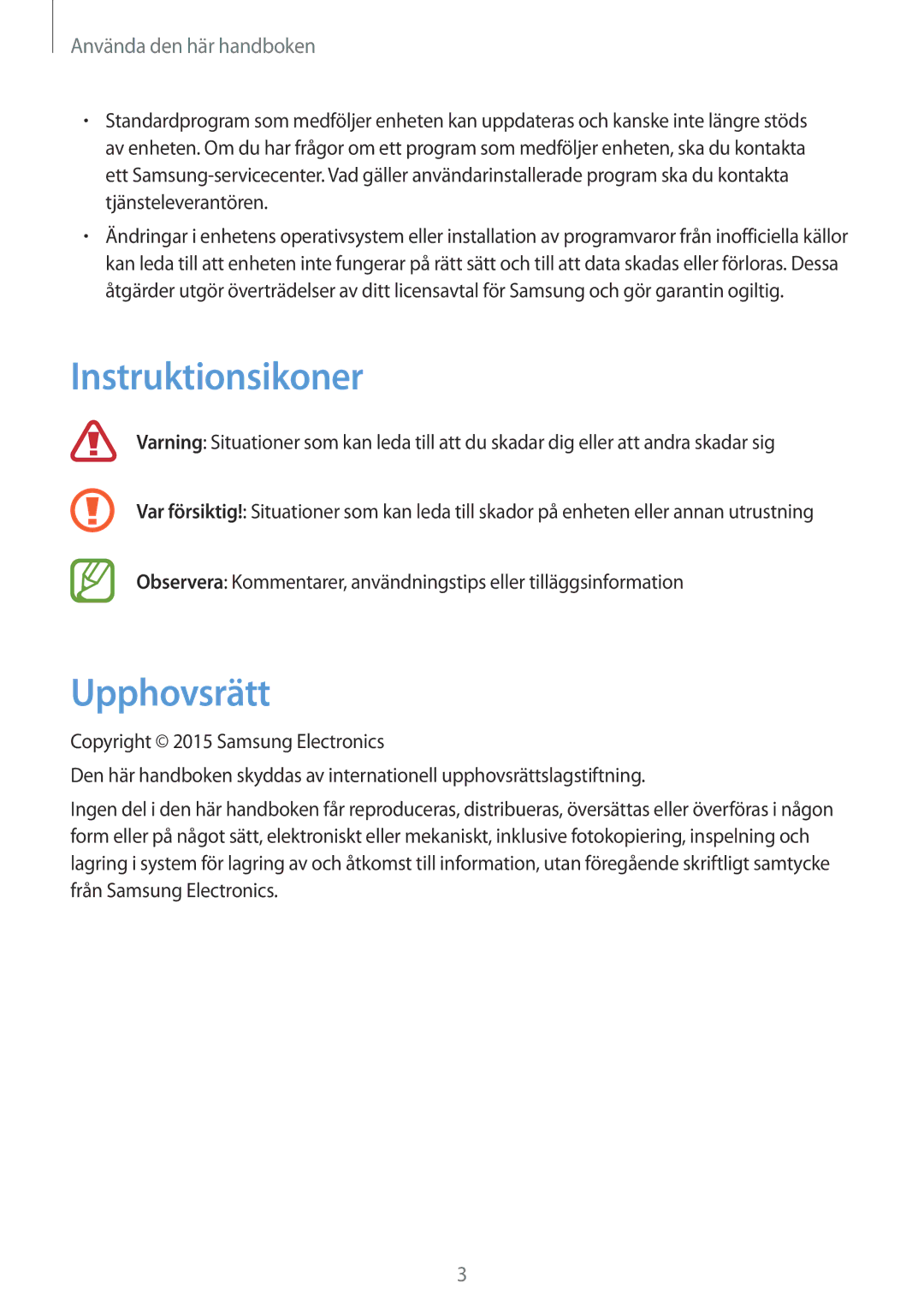 Samsung GT-I9295ZOANEE, GT-I9295MOANEE, GT-I9295ZBANEE, GT-I9295ZAANEE manual Instruktionsikoner, Upphovsrätt 