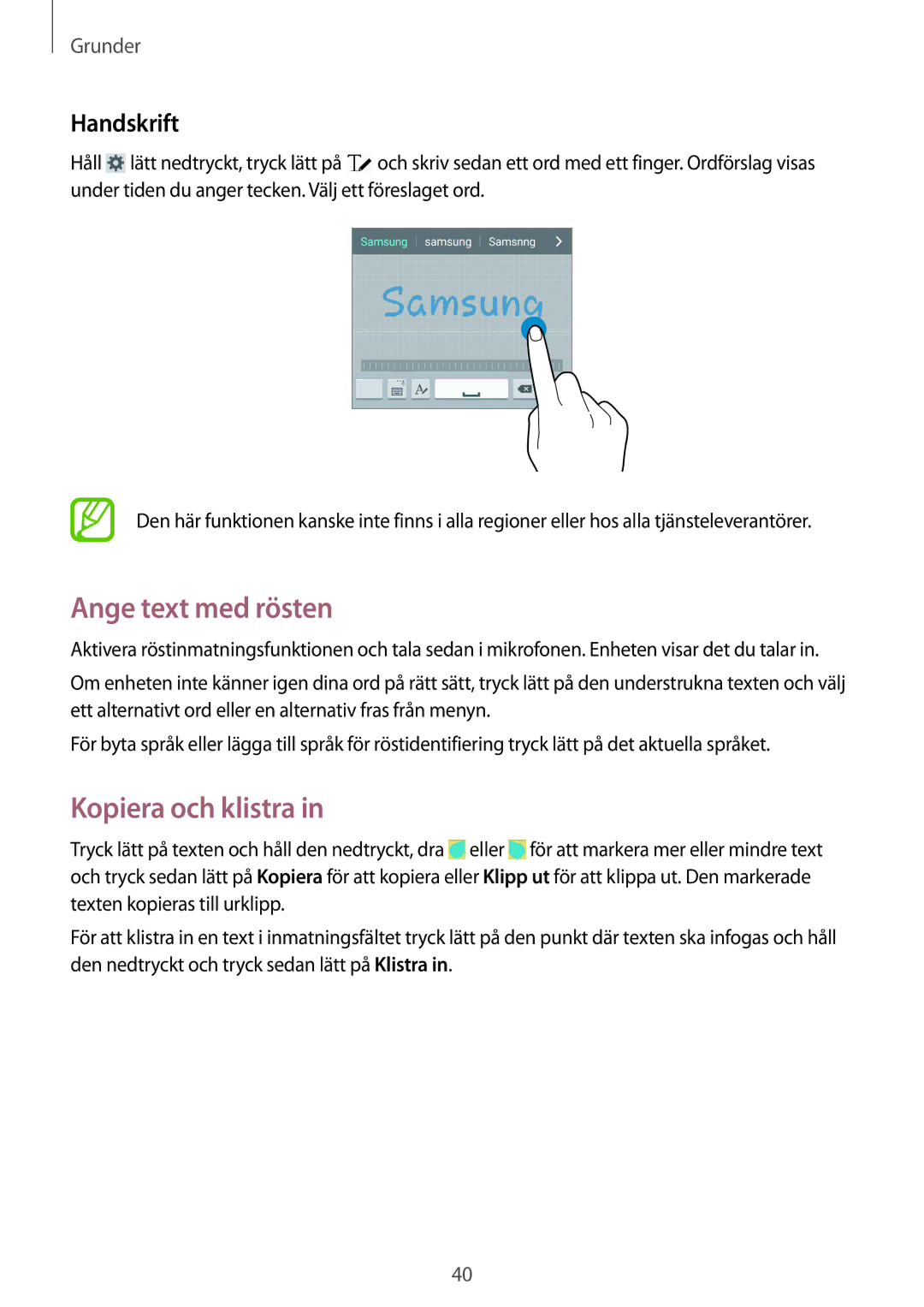 Samsung GT-I9295MOANEE, GT-I9295ZBANEE, GT-I9295ZAANEE, GT-I9295ZOANEE Ange text med rösten, Kopiera och klistra, Handskrift 