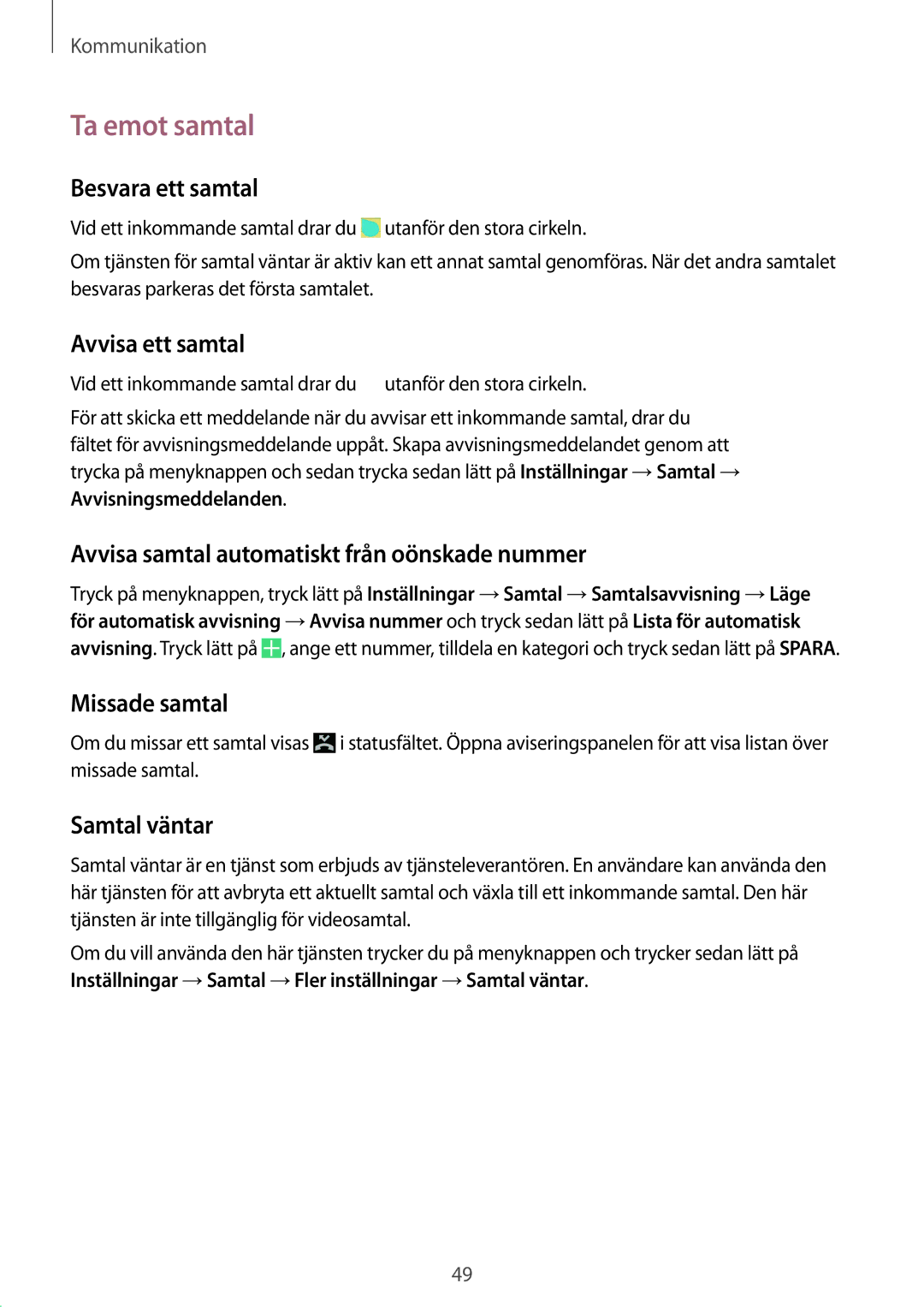 Samsung GT-I9295ZBANEE, GT-I9295MOANEE, GT-I9295ZAANEE, GT-I9295ZOANEE manual Ta emot samtal 