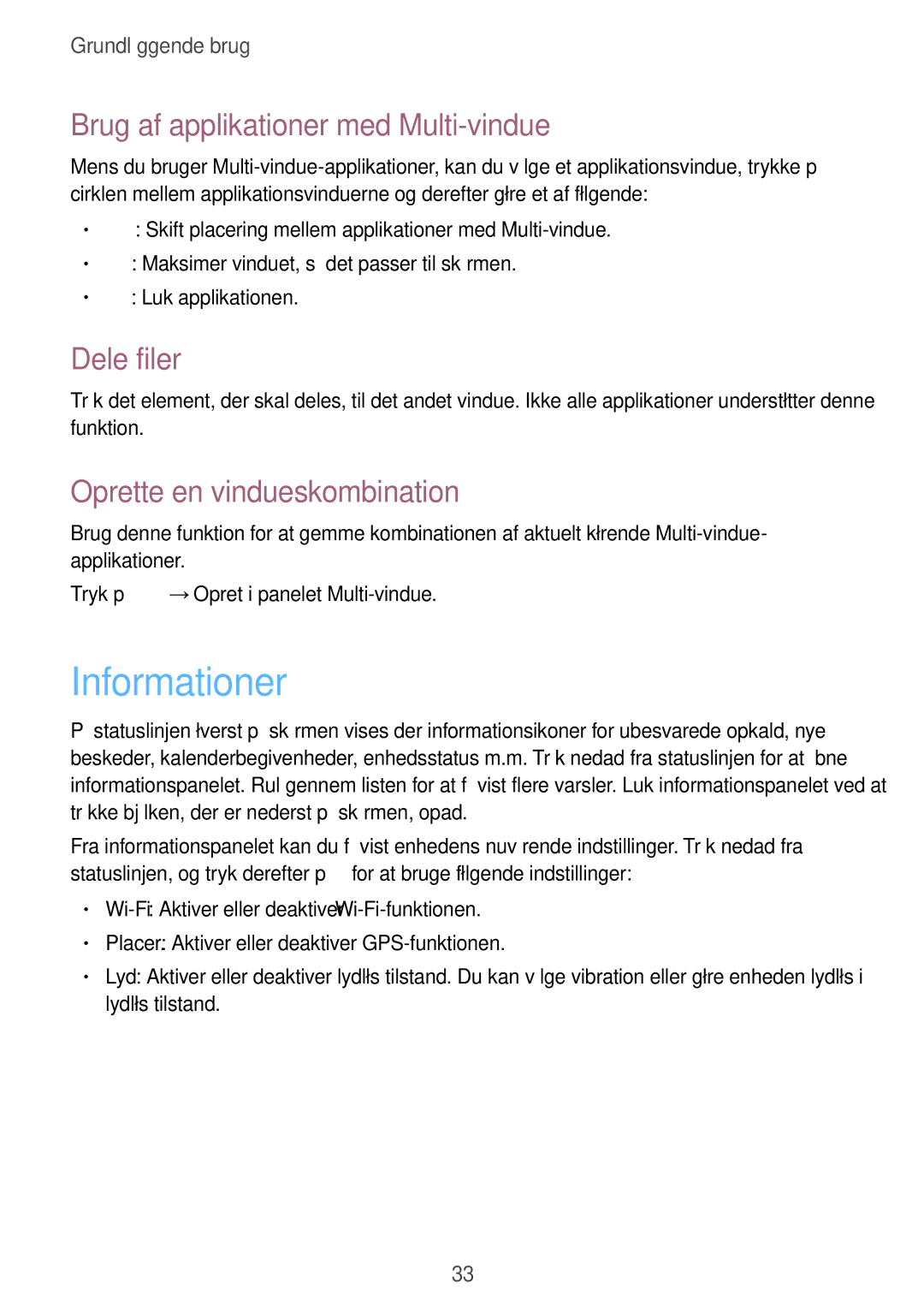 Samsung GT-I9295ZBANEE Informationer, Brug af applikationer med Multi-vindue, Dele filer, Oprette en vindueskombination 