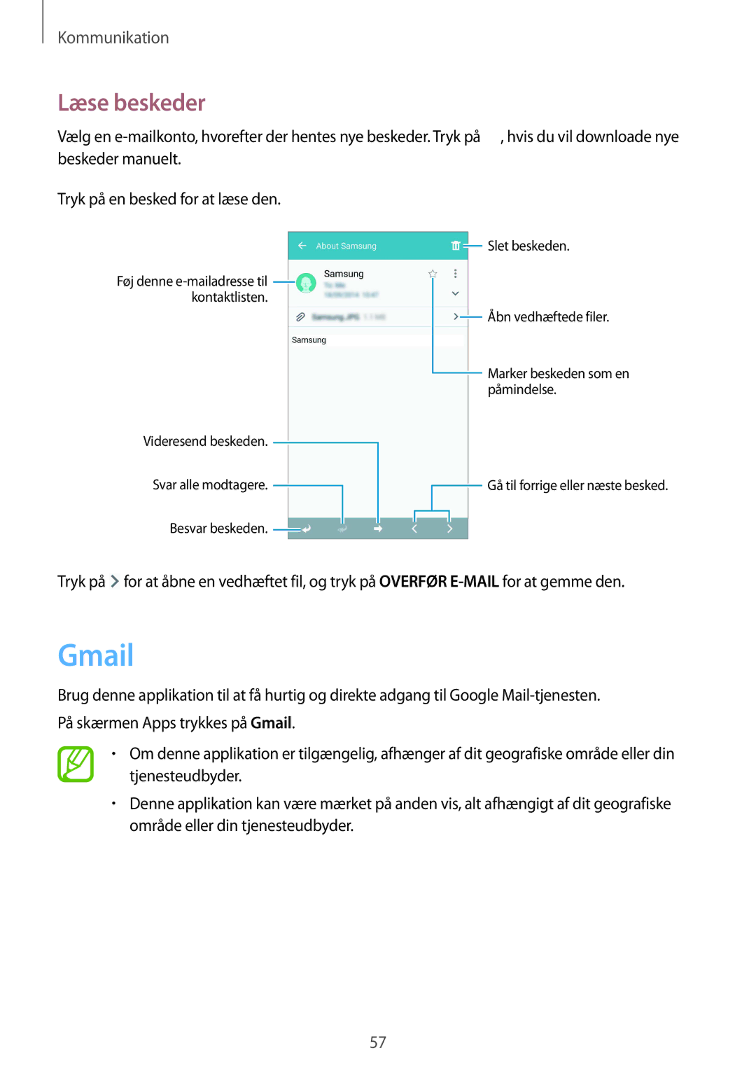 Samsung GT-I9295ZBANEE, GT-I9295MOANEE, GT-I9295ZAANEE, GT-I9295ZOANEE manual Gmail, Læse beskeder 