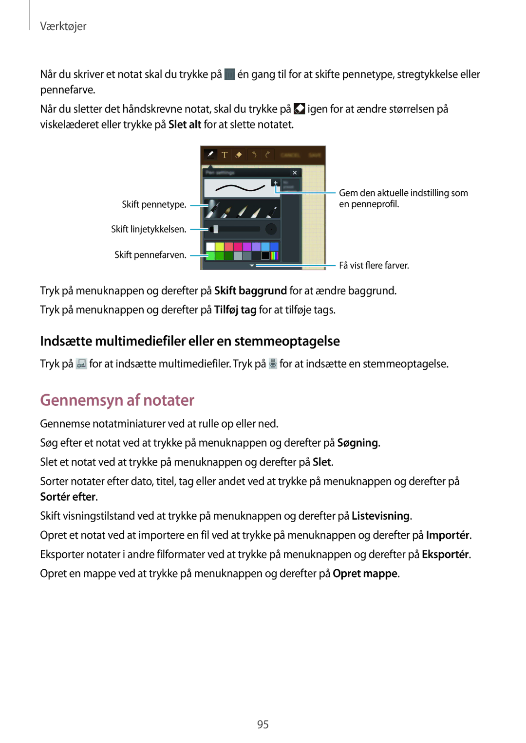 Samsung GT-I9295ZOANEE, GT-I9295MOANEE manual Gennemsyn af notater, Indsætte multimediefiler eller en stemmeoptagelse 