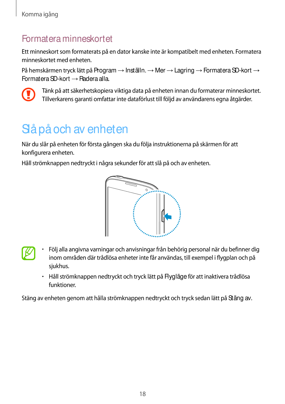 Samsung GT-I9295ZAANEE, GT-I9295MOANEE, GT-I9295ZBANEE, GT-I9295ZOANEE manual Slå på och av enheten, Formatera minneskortet 