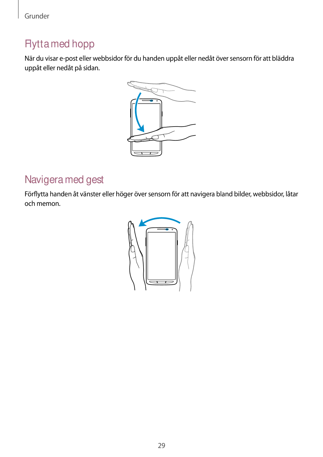 Samsung GT-I9295ZBANEE, GT-I9295MOANEE, GT-I9295ZAANEE, GT-I9295ZOANEE manual Flytta med hopp, Navigera med gest 