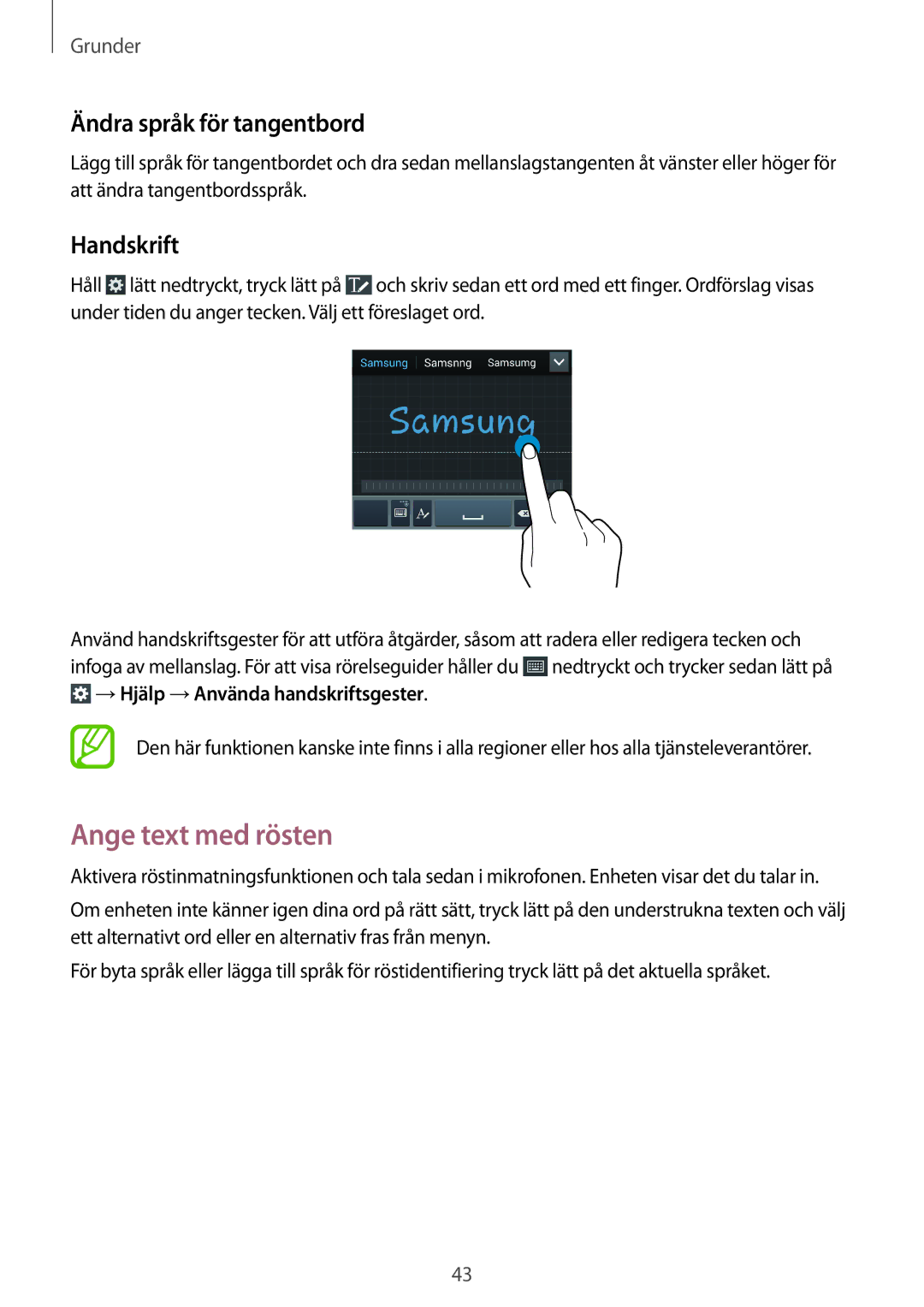 Samsung GT-I9295ZOANEE, GT-I9295MOANEE, GT-I9295ZBANEE manual Ange text med rösten, Ändra språk för tangentbord, Handskrift 