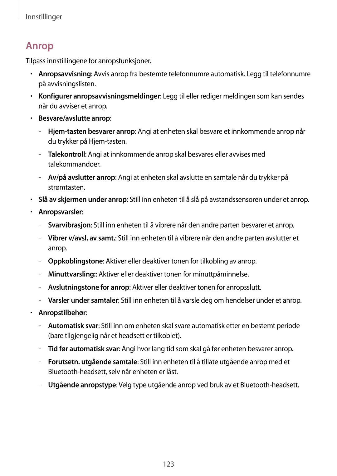 Samsung GT-I9295ZOANEE, GT-I9295MOANEE, GT-I9295ZBANEE, GT-I9295ZAANEE manual Anropsvarsler, Anropstilbehør 