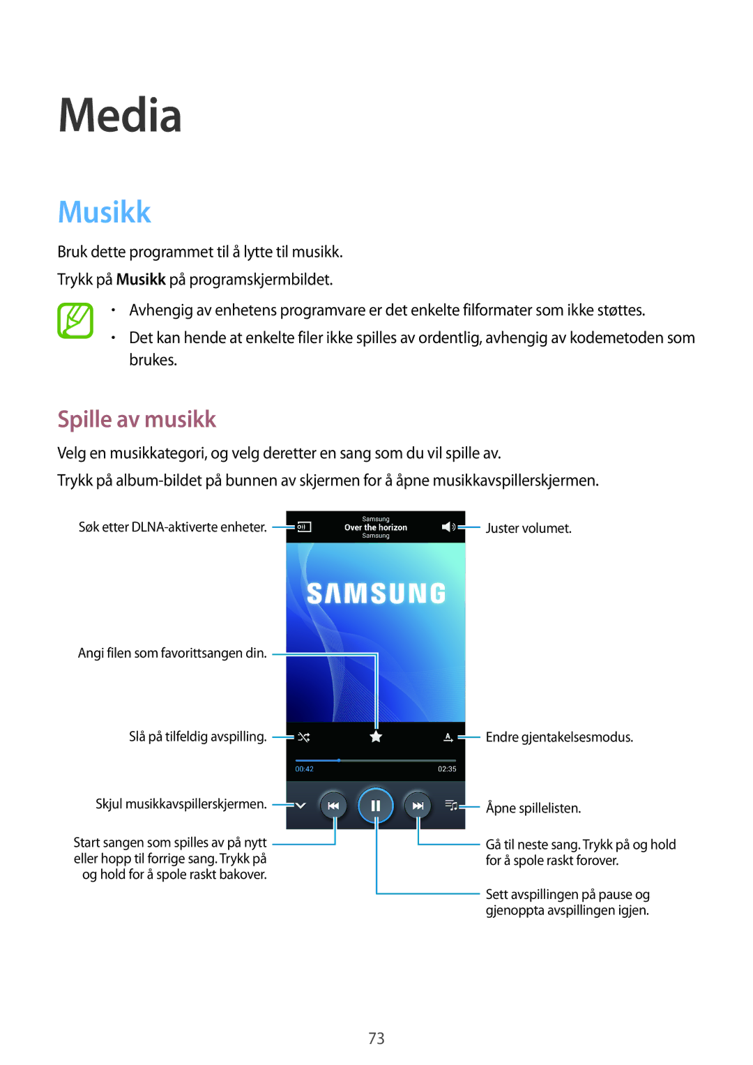 Samsung GT-I9295ZBANEE, GT-I9295MOANEE, GT-I9295ZAANEE, GT-I9295ZOANEE manual Media, Musikk, Spille av musikk 